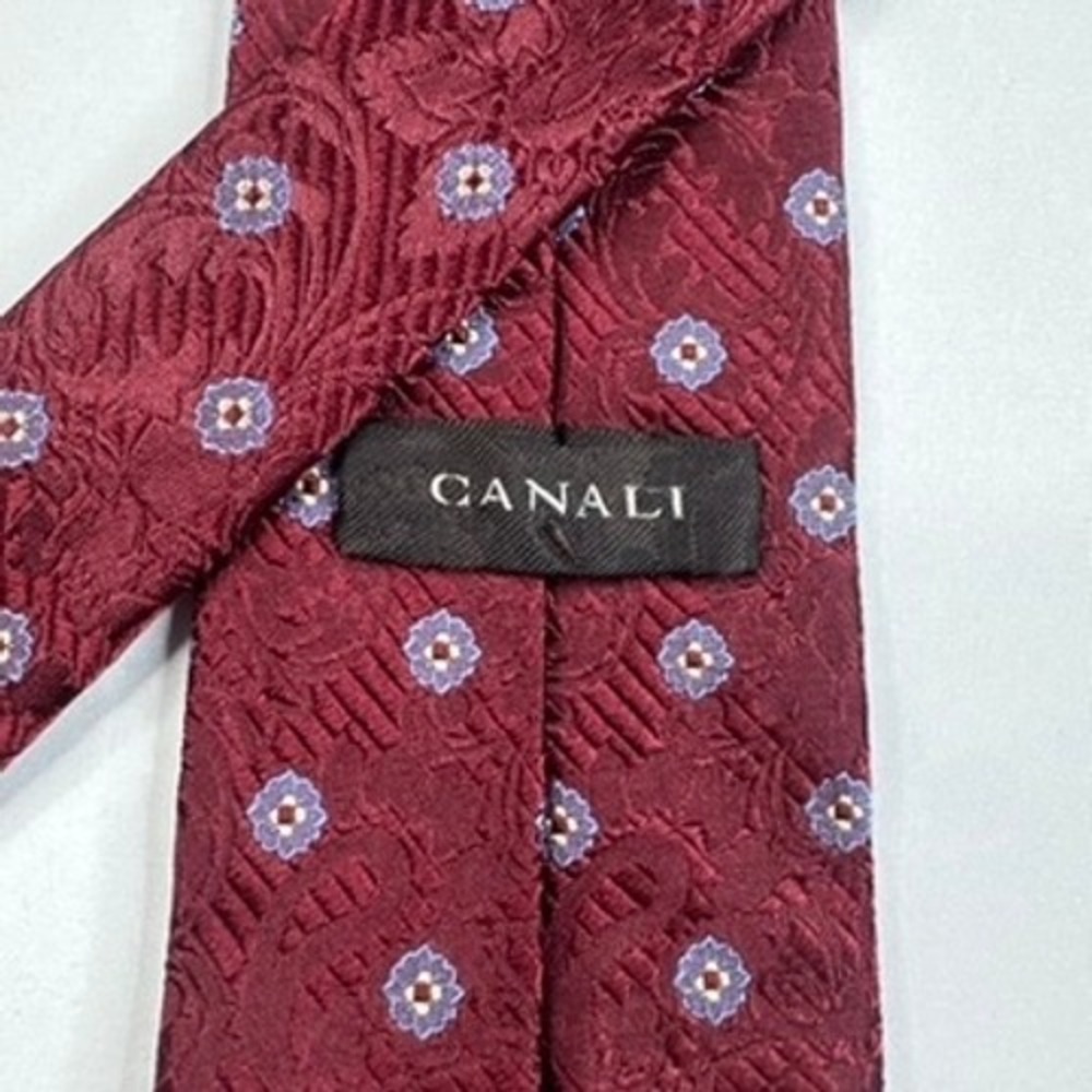 Canali Silk Tie Mens Red‎ Paisley Floral Medallion Made in Italy Jacquard